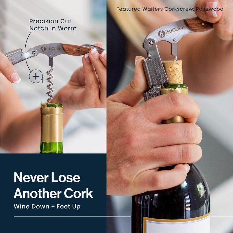 HiCoup Kitchenware Hicoup Wine Opener - Professional Corkscrews for Wine Bottles w/Foil Cutter and Cap Remover - Manual Wine Key for Servers, Waiters, Bartenders and Home Use - Stainless Steel With Flamingo Resin Inlay - Image 3